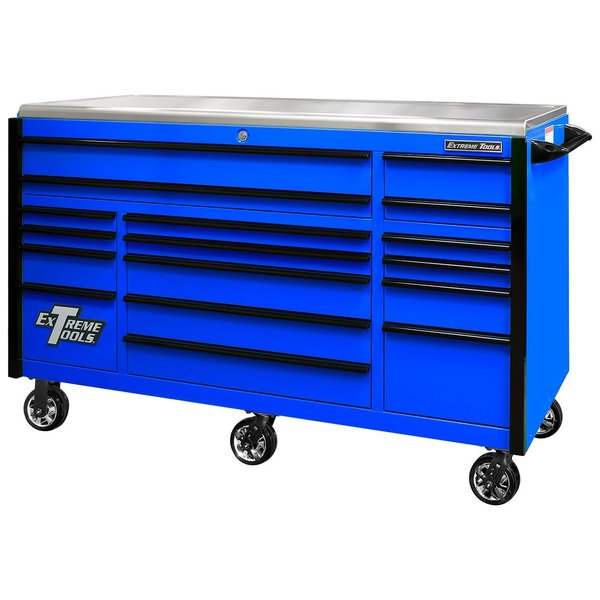 Extreme Tools Roller Cabinet, 17 Drawer, Blue, 72 in W x 30 in D EX7217RCQBLBK